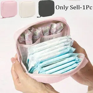 Flannel Sanitary Pad Storage Bag, Portable Striped Fabric Organizer, Simple Style for Women, Travel Essential Makeup Pouch, Cosmetic Pouch