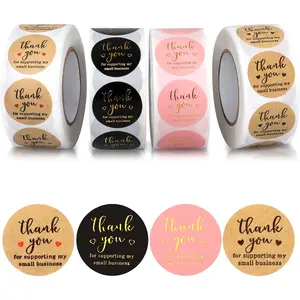 Thank You Round Stickers for Supporting My Small Business Adhesive Labels, 3-Color, 1inch (2000Pcs, 4 Rolls, Each roll 500 count)