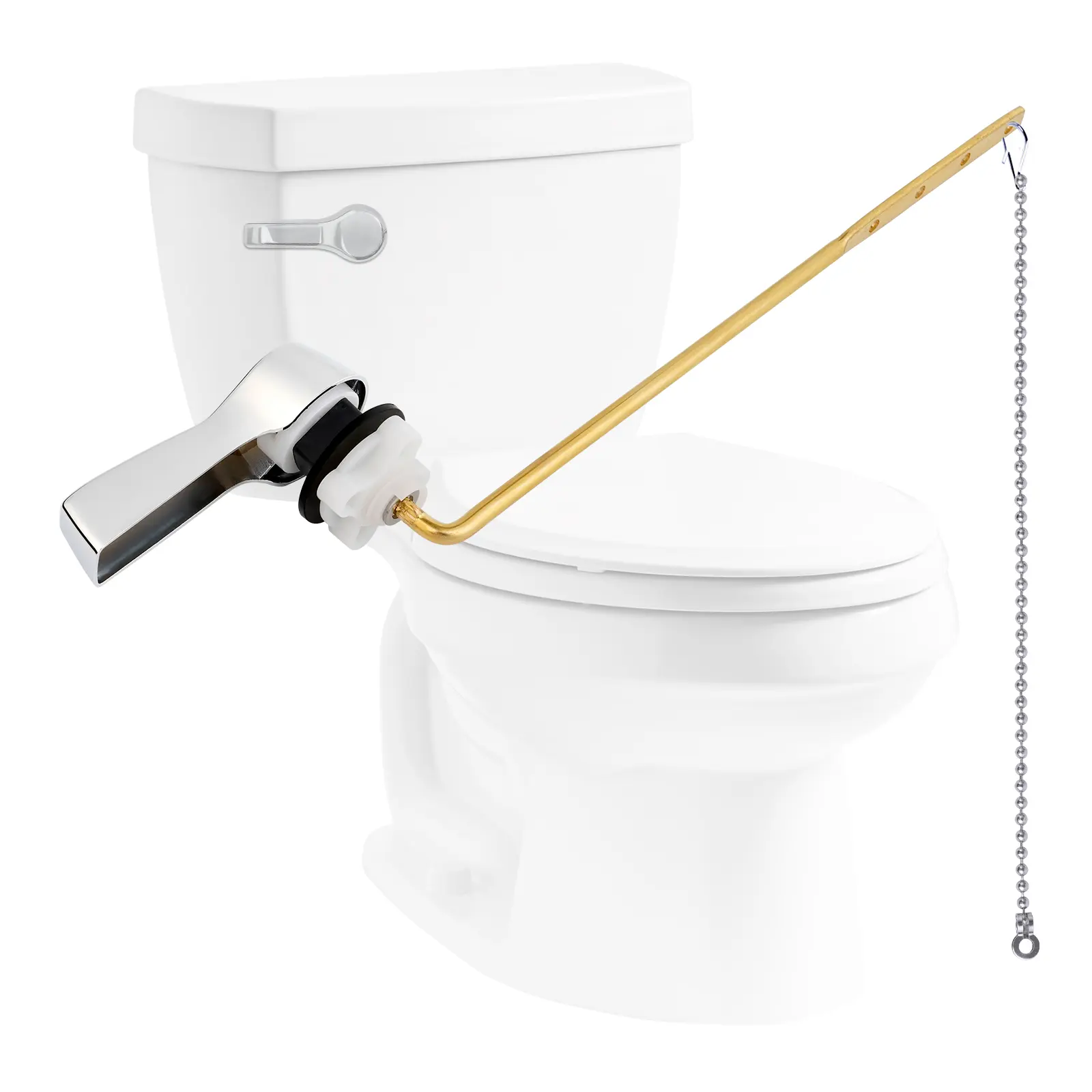 Hibbent Universal Metal Front Mount Toilet Handle Replacement Kit, Brass Toilet Flush Tank Lever with Stainless Steel Flapper Chains for Most Toilets, White Finish,home essentials