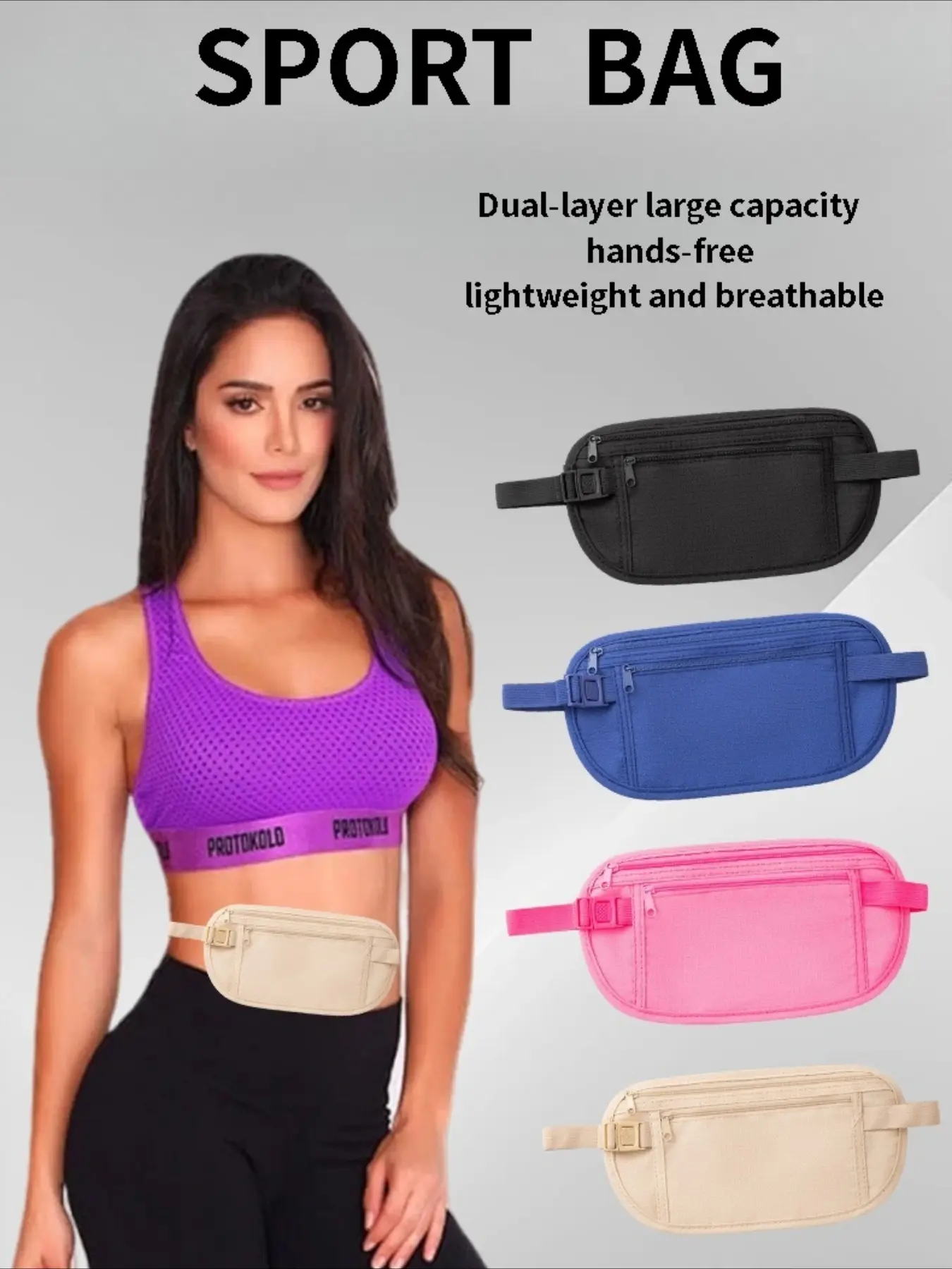 1PC Travel Waist Packs Pouch For Passport Money Hidden Security Wallet Men Women Sport Active Running Bag Workout Fanny Pack Chest Pack Money Zipper Fanny Pack Adjustable Waistband Bag