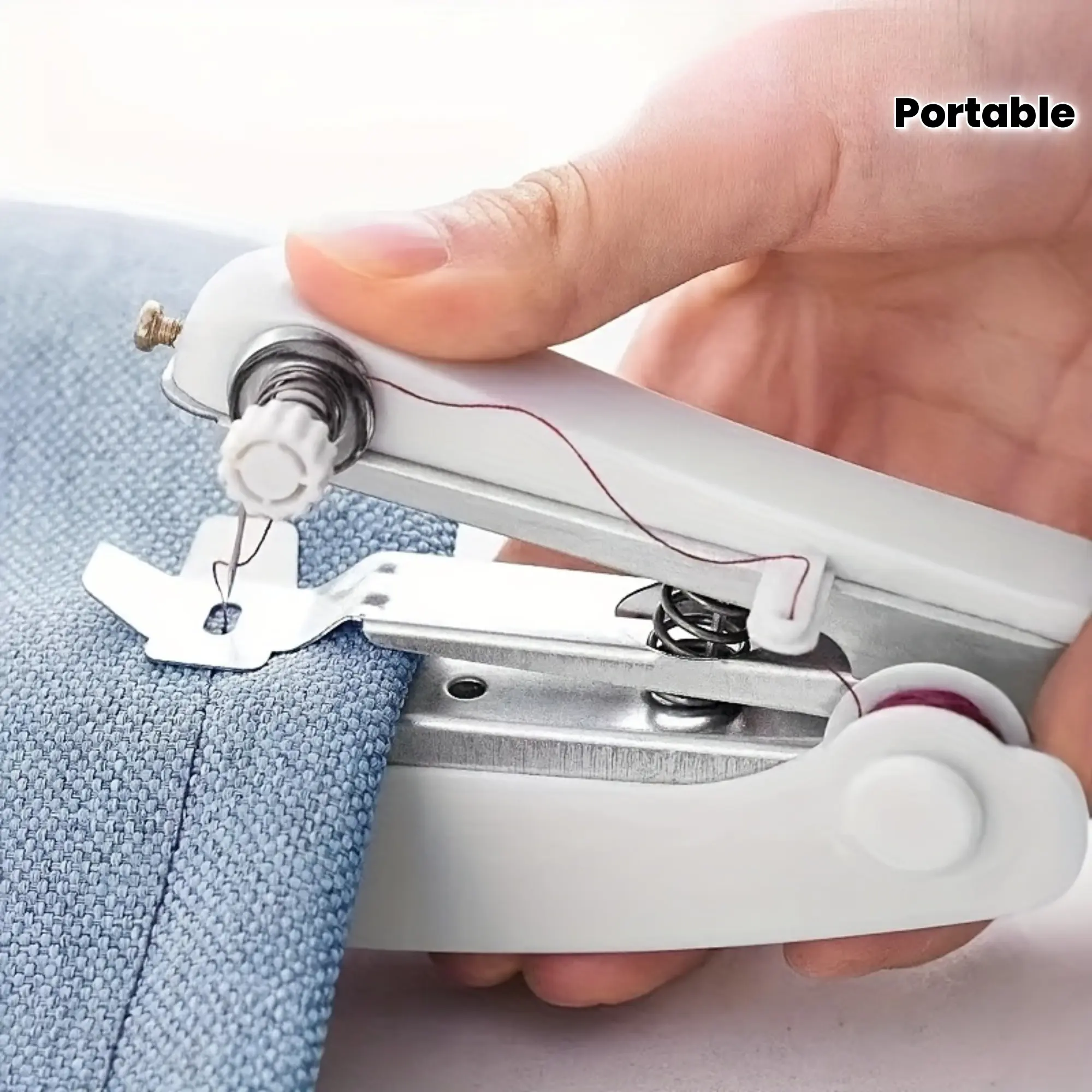 Portable Handheld Sewing Machine Set, Includes 1 Mini Portable Sewing Machine with 12pcs Polyester Threads- Easy Manual Stitching for Home Use