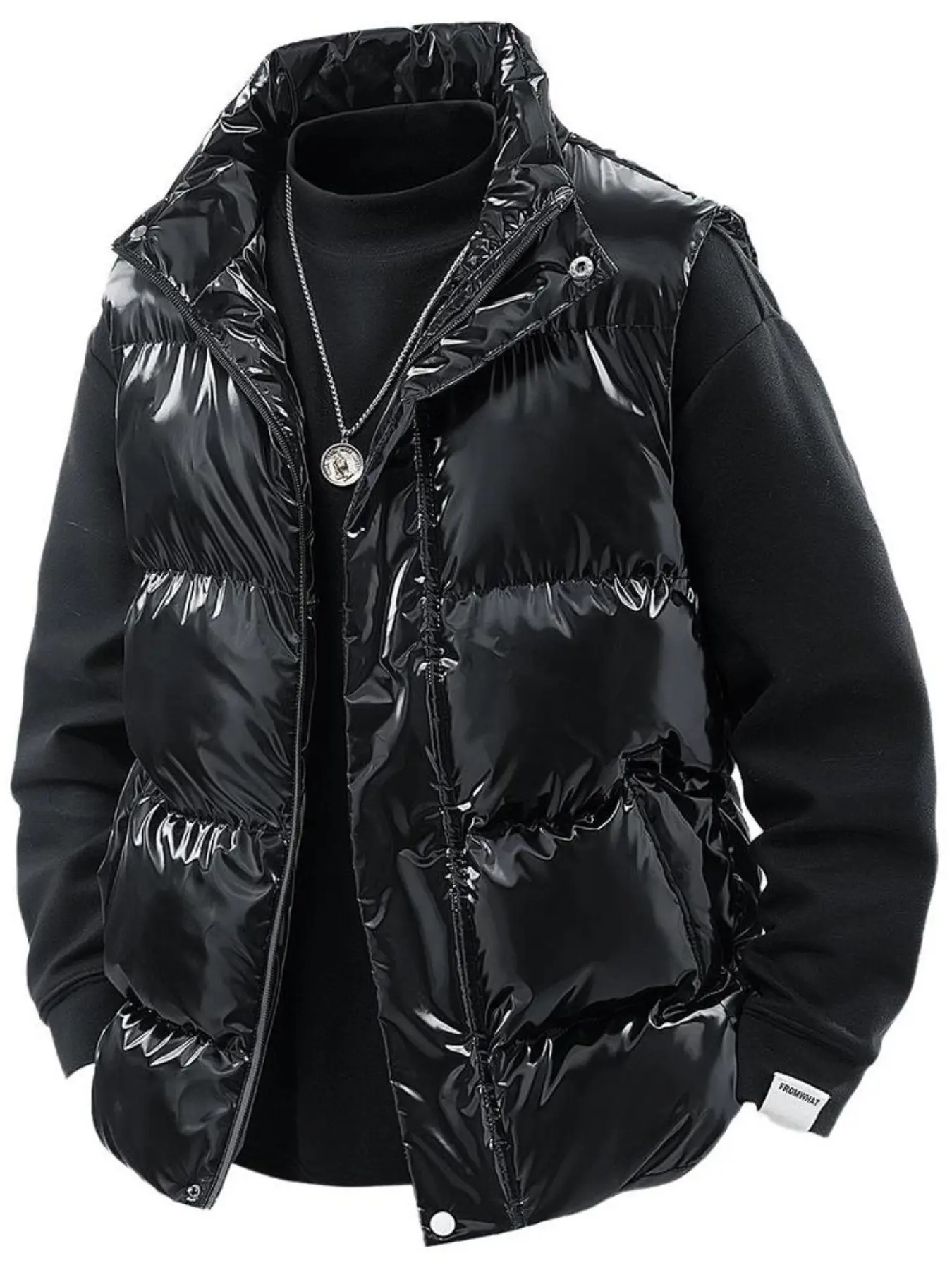 Men's warm windproof sleeveless jacket with zipper and pocket, perfect for outdoor autumn and winter layering, versatile and casual, outdoor shiny vest