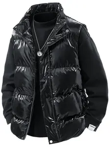 Men's warm windproof sleeveless jacket with zipper and pocket, perfect for outdoor autumn and winter layering, versatile and casual, outdoor shiny vest