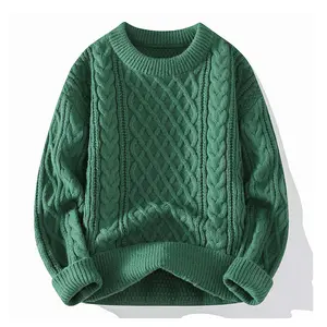 Unisex solid color geometric pattern long sleeve crew neck pullover sweater, suitable for autumn and winter wear, stylish men's knitwear base shirt, everyday apparel