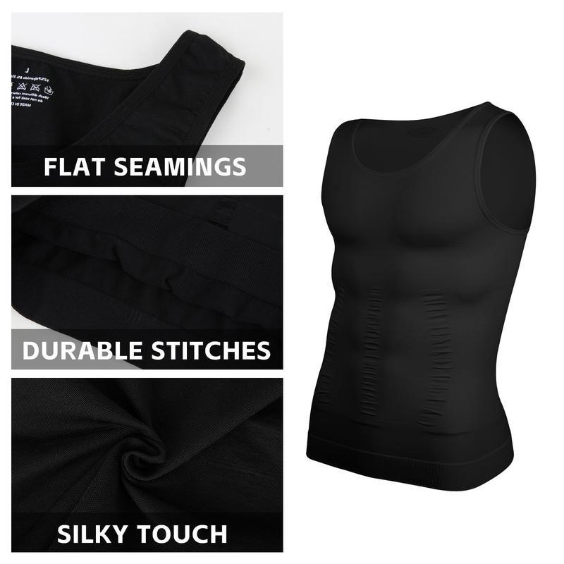 1/2 Pack Men's Compression Vest Body Shaper Stretchy Shapewear Shirt Tummy Control Top Chest Binder Tank For Workout Fitness Breathable Men Underwear GYM Activewear Plain Round Neck Daily Wear Sports Menswear Soft Fitted Apparel Shirts