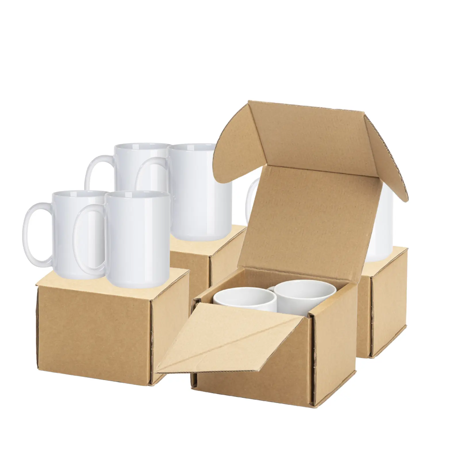 Classic Glossy Customized Ceramic Coffee Cup Blanks, 8-Pack & 24-Pack 15 oz Sublimation Drinkware Bulk for Kitchen Use