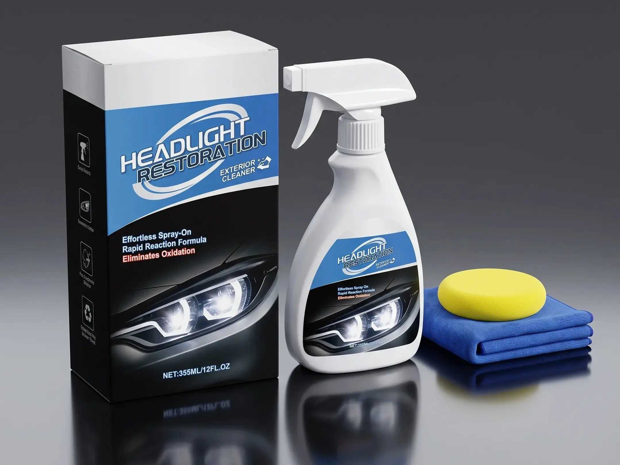 Car Headlight Restoration Repair Liquid - Polytetrafluoroethylene Formula, Deionized Water Infused Oxidation Fixer, Lamp Surface Cleaner, Brightness Boost, Visibility Increase, Night Driving Safety Enhancer, Enhances Night Driving Safety