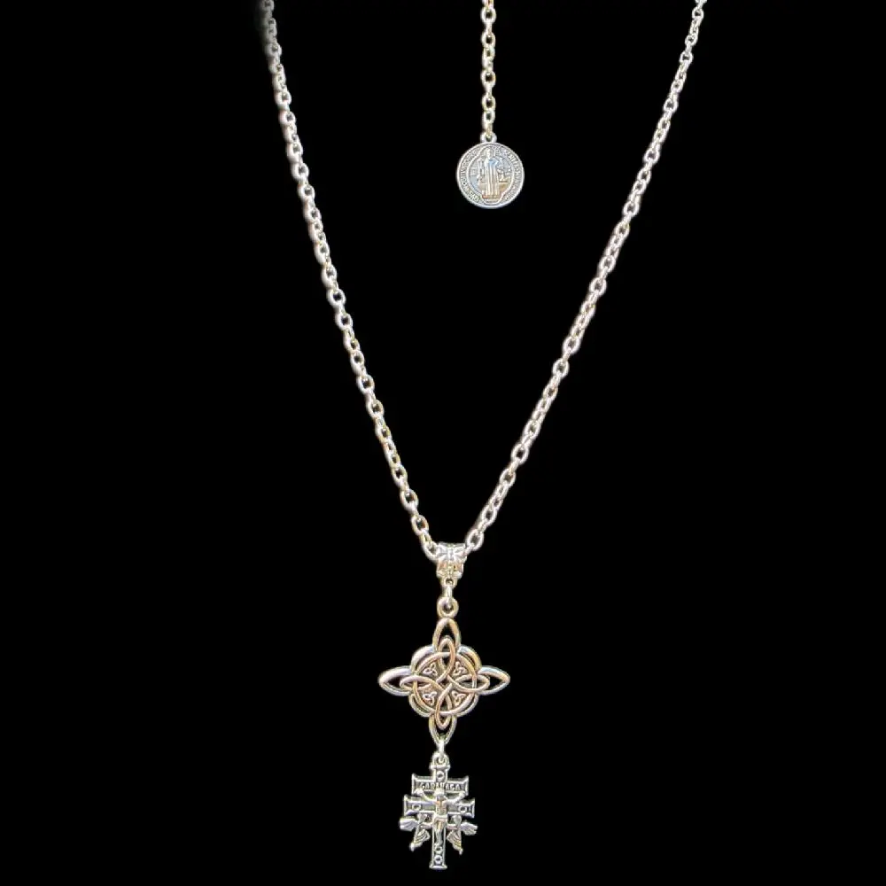 Escapulario Triple Protection Necklace with Cruz de Caravaca Witch Knot San Benito Medall Chain Jewelry