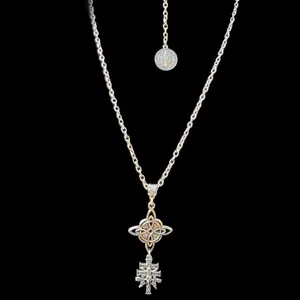 Escapulario Triple Protection Necklace with Cruz de Caravaca Witch Knot San Benito Medall Chain Jewelry