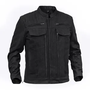 DANIEL SMART EdgeWalker Men's Denim Motorcycle Jacket - Fitted Long Sleeve Menswear Top with Zipper Pockets, Armor Pockets, Mesh Vents, Plain Design, All-Season Wear