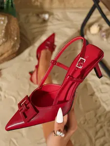 Women's New Elegant Fashion Buckle Pointed Toe Low Heel High Heels, Patent Leather Upper, Tpu Sole, All Seasons, Versatile Style Shoe