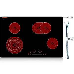 【fathersdaygift】VEVOR Built in Electric Stove Top, 30.3 x 20.5 inch 4 Burners, 240V Glass Radiant Cooktop with Sensor Touch Control, Timer & Child Lock Included, 9 Power Levels for Simmer Steam Slow Cook Fry, Multifunction Induction Hobs