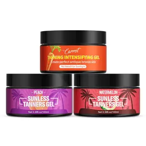 Sunless Tanning Gel Set, Self Tanning Intensifying Gels with Carrot, Peach, Watermelon Flavors, No Sun Needed Tanning Lotion for Natural Bronze Glow, 3.38fl oz Each (100ml)