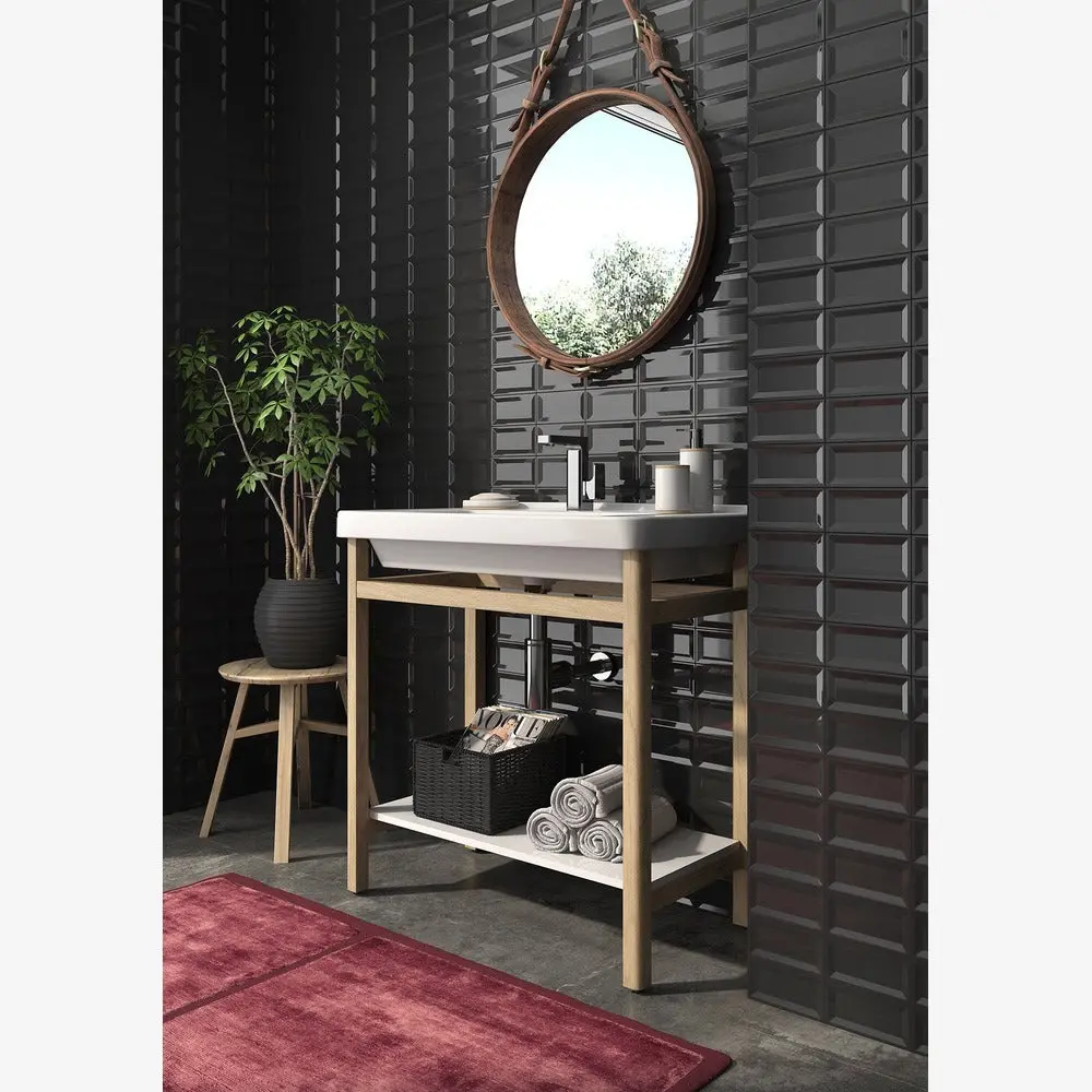 Timeless Jet Black Reversed Beveled 3x6 Ceramic Subway Tile