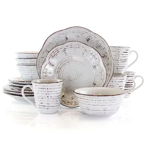 Elama Rustic Birch 16 Piece Stoneware Round Dinnerware Set