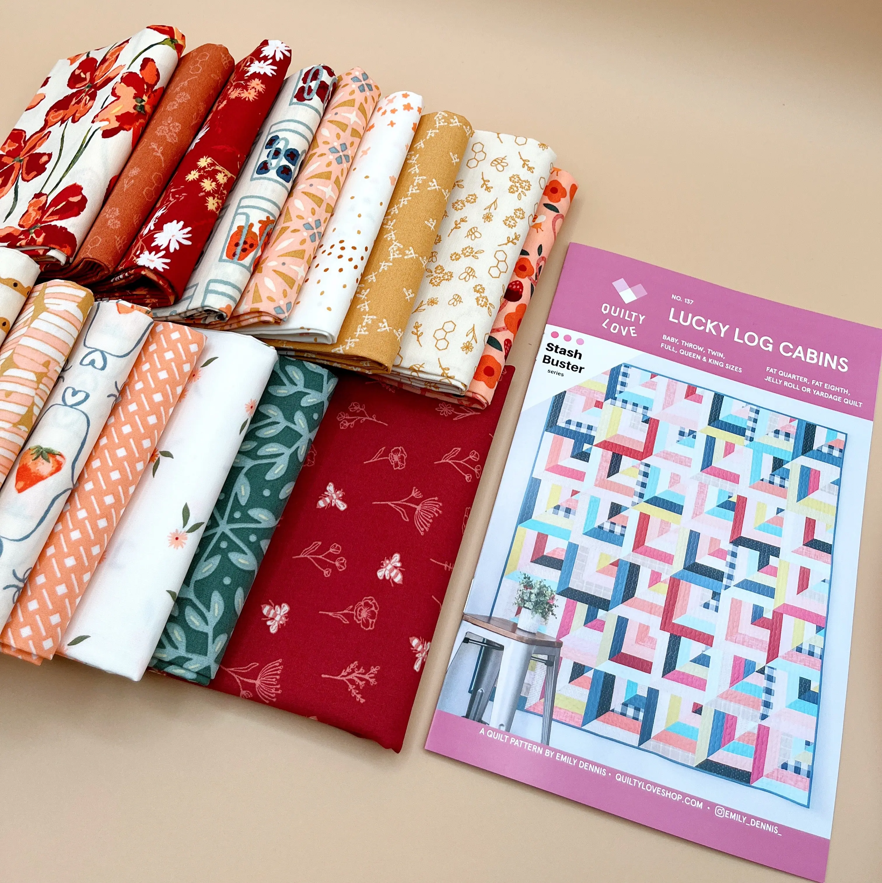 Lucky Log Cabin Quilt Kit featuring the Summer Homestead Collection
