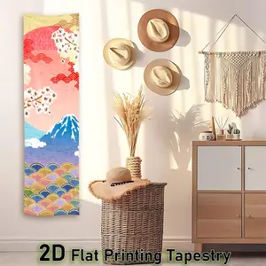 Mount Fuji Scenic Vertical Tapestry, Traditional Japanese Seigaiha Wave Patterns, Wall Hanging Tapestry for Bedroom Living Room, Polyester Tapestries