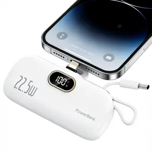 2026 Trending 5000mAh Mini Power Bank, 22W PD Fast Charger with Digital Display, Built-in USB-C & Lightning Cables, Pocket-Sized Charger for iPhone & Android, Perfect Travel Gadgets & Daily Tech Gifts