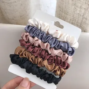 6 pieces of Silky Scrunchies for women; Skinny Hair Scrunchy; Elastic Hairband; Hair accessory for women's ponytail.