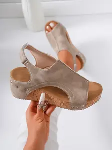 Women's new fashion trendy wedge sandals, open-toe peep toe chunky heel beach sandals, simple, comfortable, versatile casual women's sandals, single strap buckle design, suitable for daily casual wear and summer vacation outfits, a must-have gift.