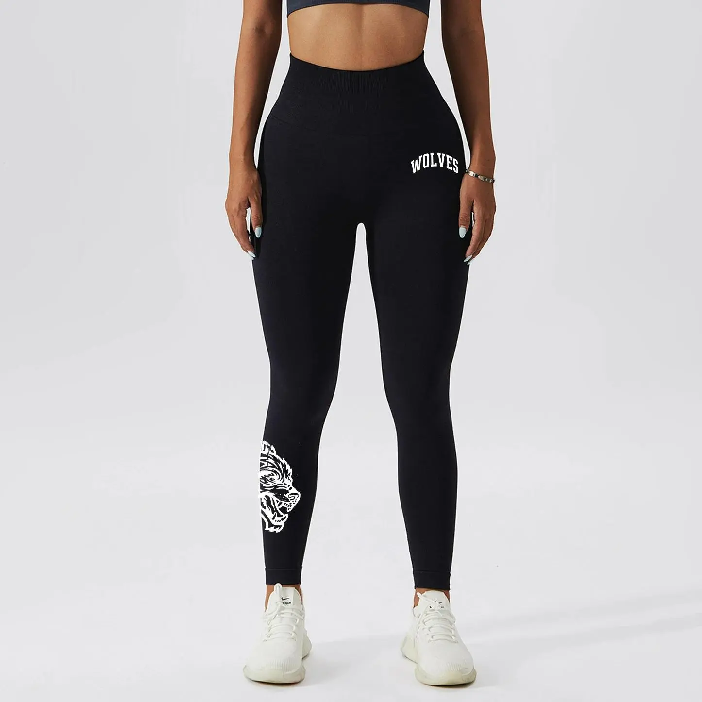 Darcsport Wolf Head Print Seamless High Waist Leggings for Women Tummy Control High Elastic Yoga Pants Workout Gym Fitness Leggings Butt Lift Sports Tights, High Elastic Activewear, High Stretch Bottoms