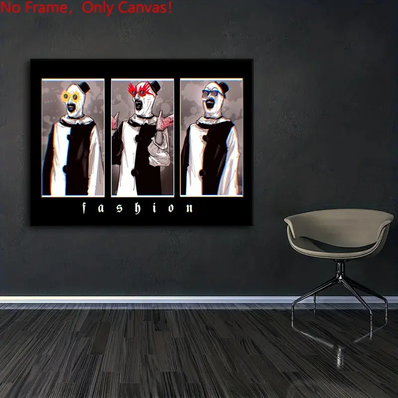 1 piece/set frameless canvas painting print poster, Classic Movie scenes Poster art，Terrifier  Fashionista， a perfect gift for Movie loves, ideal gift for bedroom, living room, dorm hallway, kitchen, mural, home wall art, wall decoration, room decor