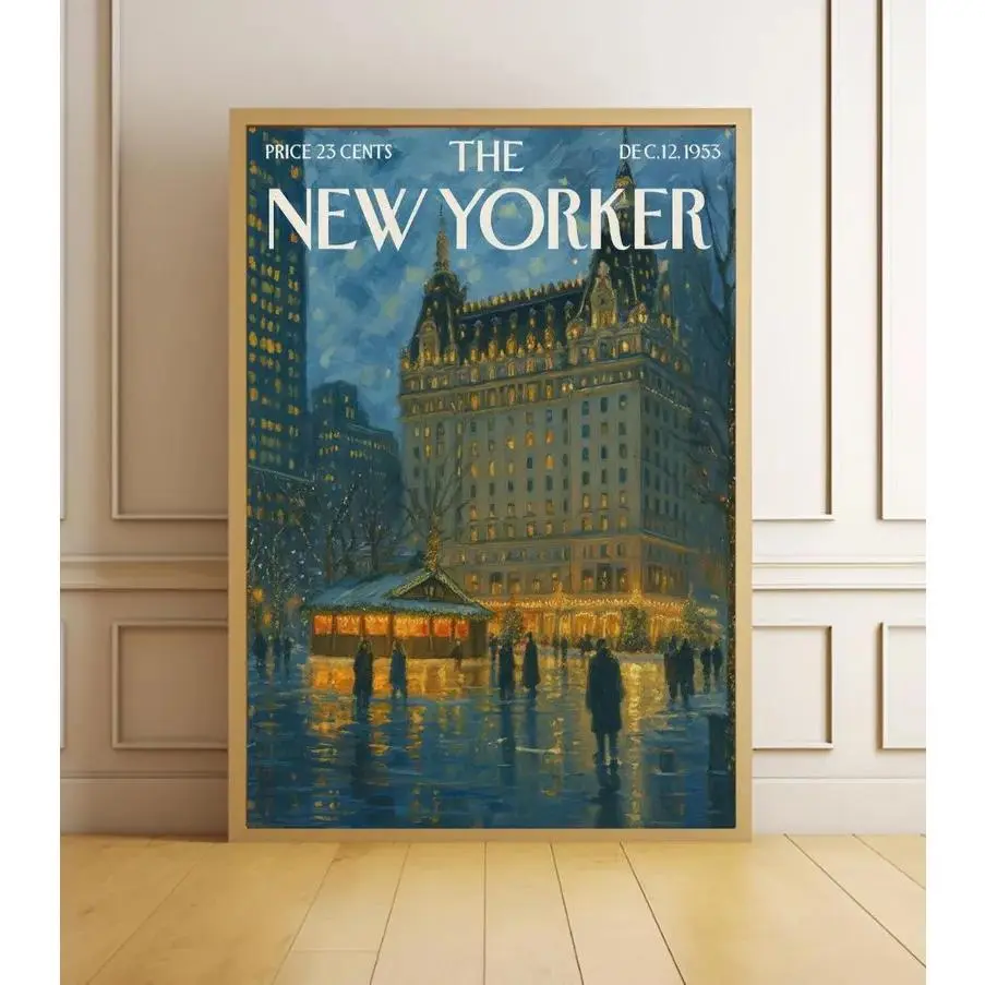 The New Yorker Magazine Cover Print - Vintage Plaid Wood Framed Artistic Illustrations, Custom/Standard Stylish Modern Home Decoration, Ideal Military Wardrobe & Dorm Room House Gift, Polka Dot