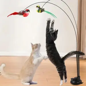 Artificial Bird Design Cat Toy, 1 Set Simulation Bird Teasing Stick with Suction Cup & Bell, Interactive Cat Teaser Toy for Home