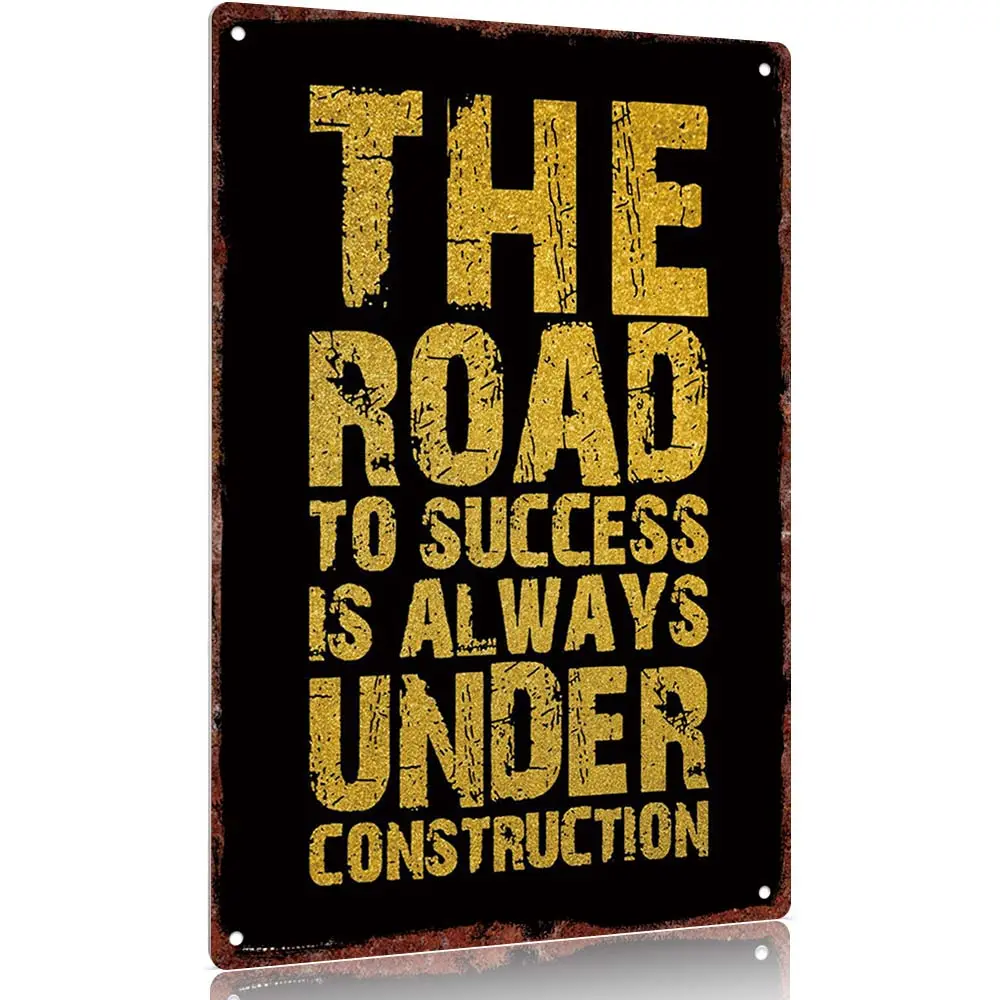 Vintage metal sign "Success Road Under Construction Sign - Motivational Aluminum Wall Decor (12x8inch)"