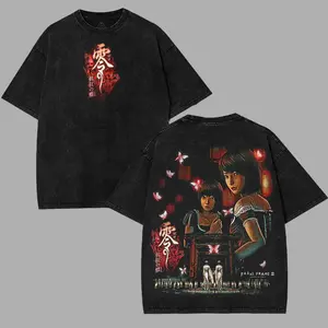 Fatal Frame 2 - Crimson Butterfly Double Printed Washed 2 Sided Printing T-Shirt RPG action Video anime manga Games movie Streetwear graphic tees