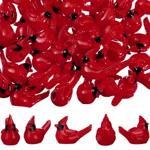 15Pcs Mini Resin Cardinal Bird Figurines, Tiny Christmas Ornaments for Garden Crafts, Festive Cake Toppers for Holiday Decoration, Bird Decorations