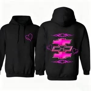 Chevrolet Girl Pink Hoodie| Chevy Bowtie Heart Graphic Pullover| Unisex Soft & Cozy Hoodie, Comfortable Vintage 90s Retro Streetwear| Trendy Gift for Car Lovers & Auto Fans