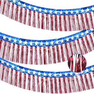 3Pack 30ft 4th of July Decorations Banner, USA Stars Foil Fringe Garland Tinsel Streamers Red White Blue Flag for Independent Memorial Veterans Day Patriotic Party 250 Anniversary Decorations