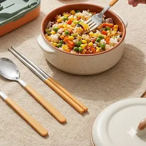 3pcs Foldable Stainless Steel Cutlery Set, removable fork spoon chopsticks with portable square storage box, for travel picnic office and daily outdoor dining