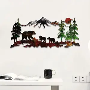 Bear & Forest & Mountain Pattern Artistic Metal Wall Art, Decorative Artwork, Modern Cool Design, Metal Wall Decor, Wall Decor for Home Living Room Bedroom, Home Decor, Decoration