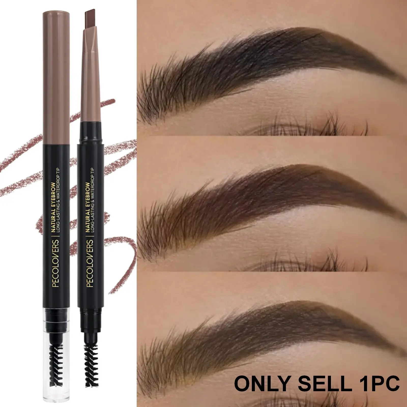 1PC Double-headed Eyebrow Pencil, Natural Matte, Waterproof, Brush, Easy To Color, Precise Application, Suitable for All Skin Types, Eyebrow Makeup Tool