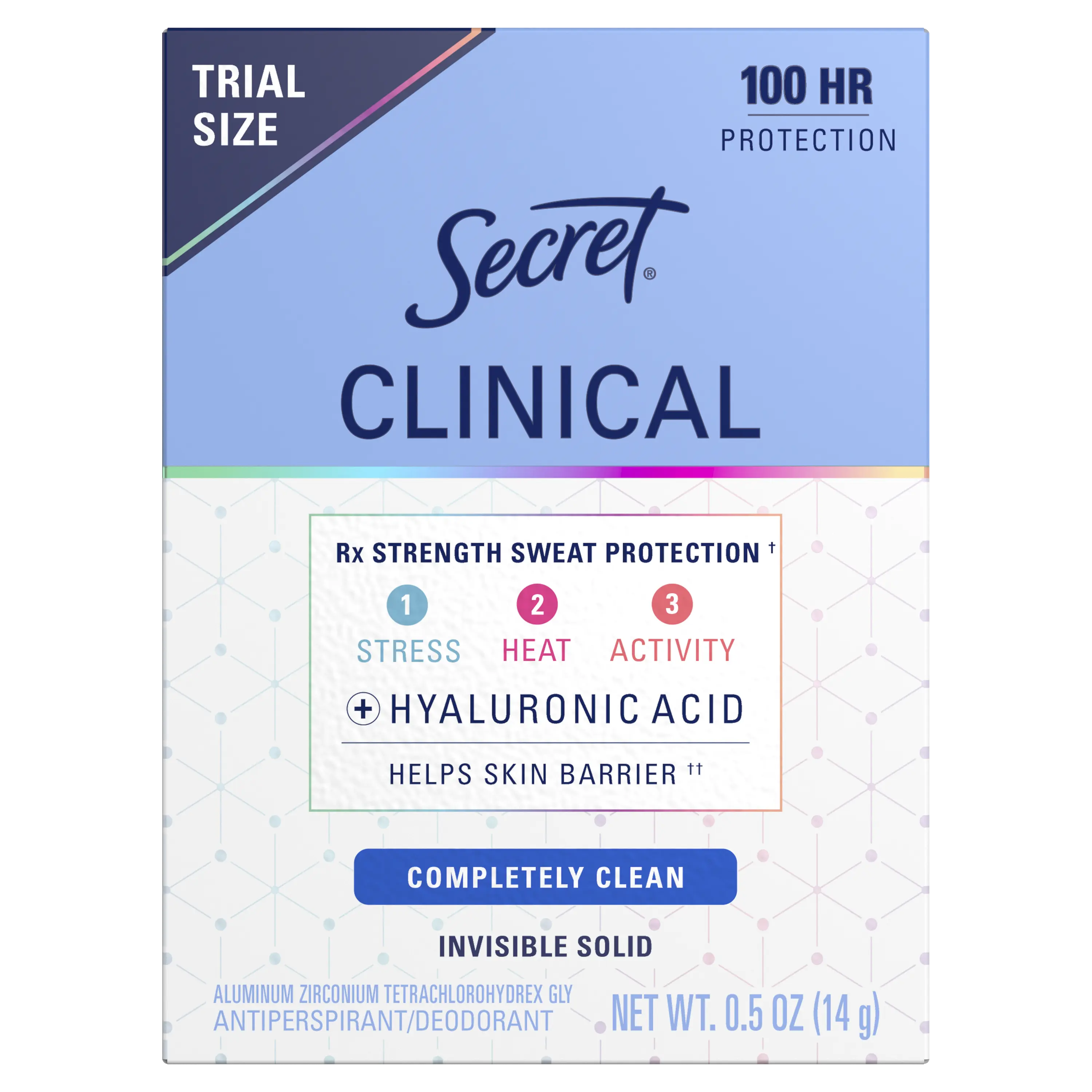 Secret Clinical Strength 72HR Invisible Solid Antiperspirant and Deodorant for Women, Completely Clean, 0.5 oz
