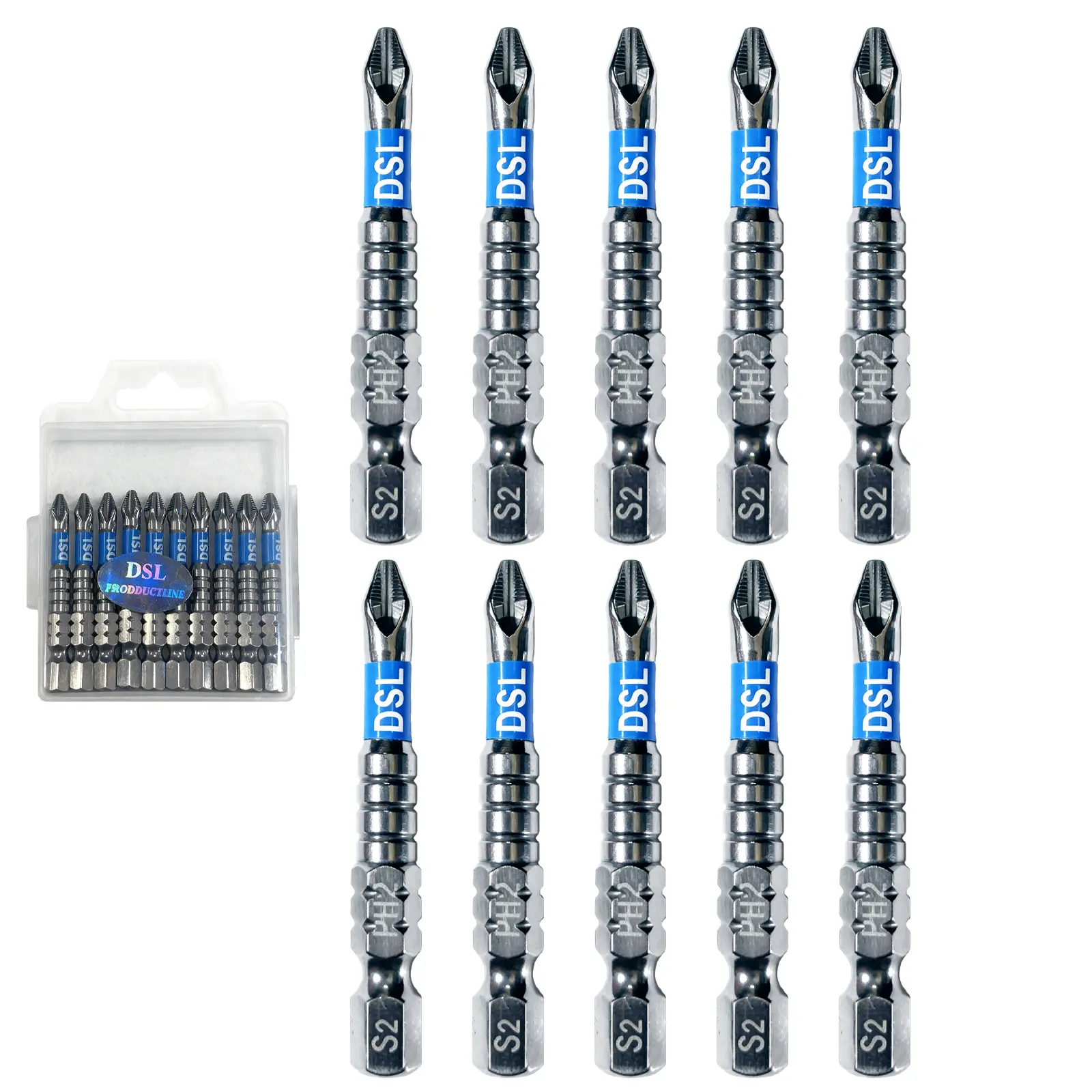 10pcs Phillips Screwdriver Bits Set (PH2), Serrated Tip, 1/4" Hex Shank, 2" (50mm) Long, Impact-Resistant Magnetic Anti-Slip, Power Tools Drill Attachment Fasteners for Removing Screws, Magnetic Bit Holder Screwdriver Accessories