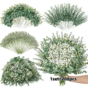 200 Pcs Mixed Artificial Eucalyptus Stems, Babys Breath Flowers for Weddings, DIY Bouquets, Home Decor, Fake Greenery, Faux Greenery Plants, Fake Plant Decoration