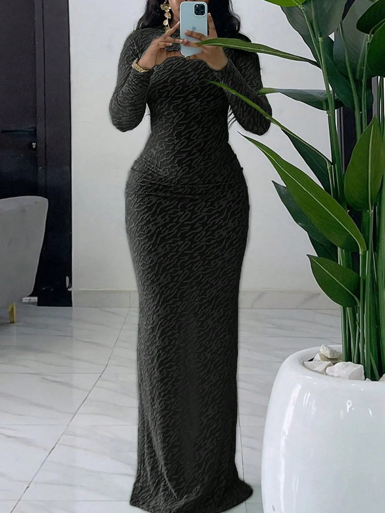 High Elastic Round Collar Long Sleeve Velvet Long Slim Sexy Women Dress Autumn Outfit Christmas Dress Fall Outfits Women Elegant White Wedding Guest Dress