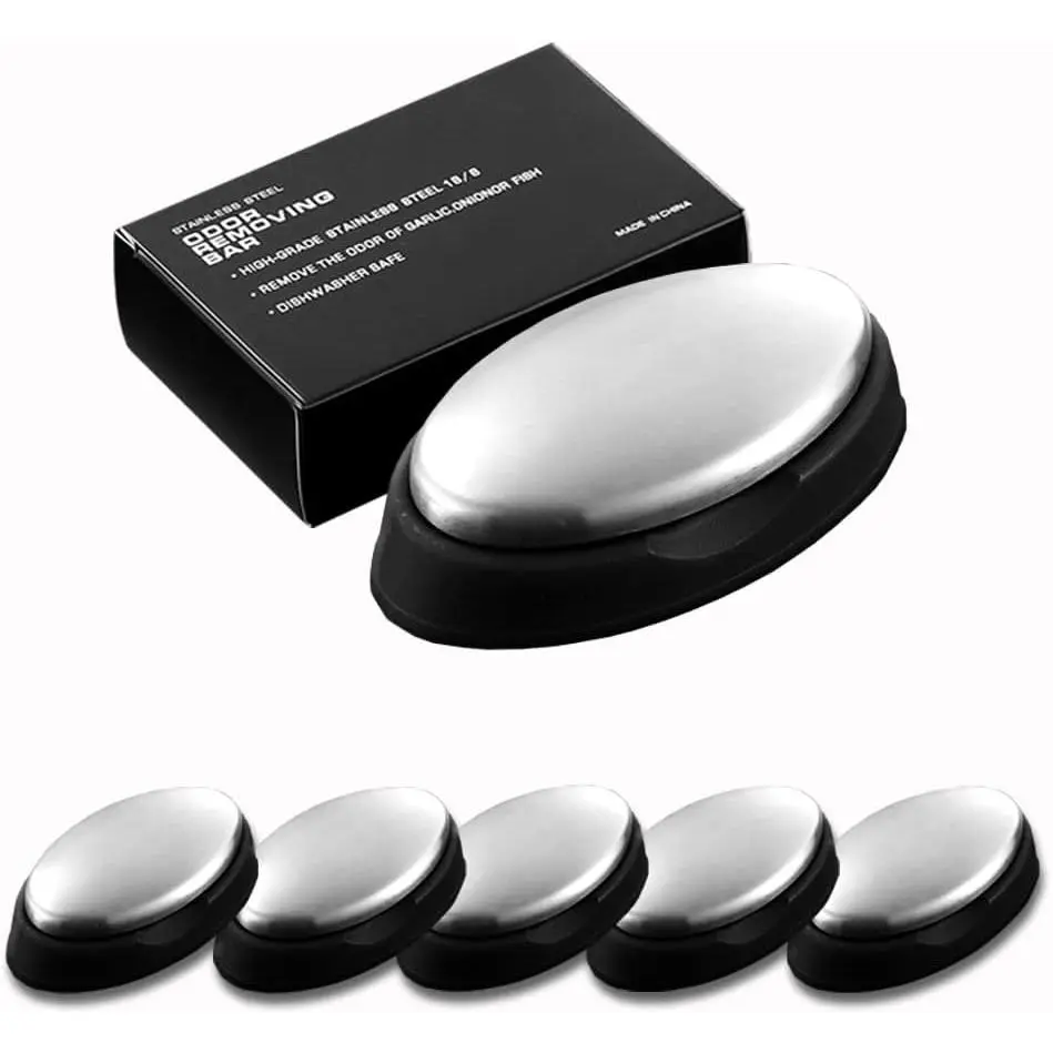 5-Pack Food Grade Stainless Steel Long-Lasting Bar Soap, Metal Odor-Removing Household Cleaner for Home Use, Eliminates Onion Garlic Fish Smells, Wash with Water