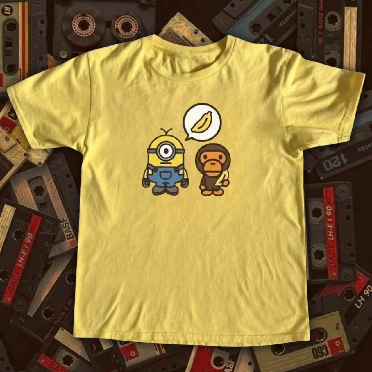 Minion Babytee Vintage  Banana Crossover Graphic Tee, Retro Cartoon Anime Character Shirt, Loose Fit Top