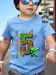 Minecraft Boys 5-Level Upgrade Theme T-Shirt, Comfortable Skin-Friendly Cotton for Birthday Parties & Everyday Casual Wear