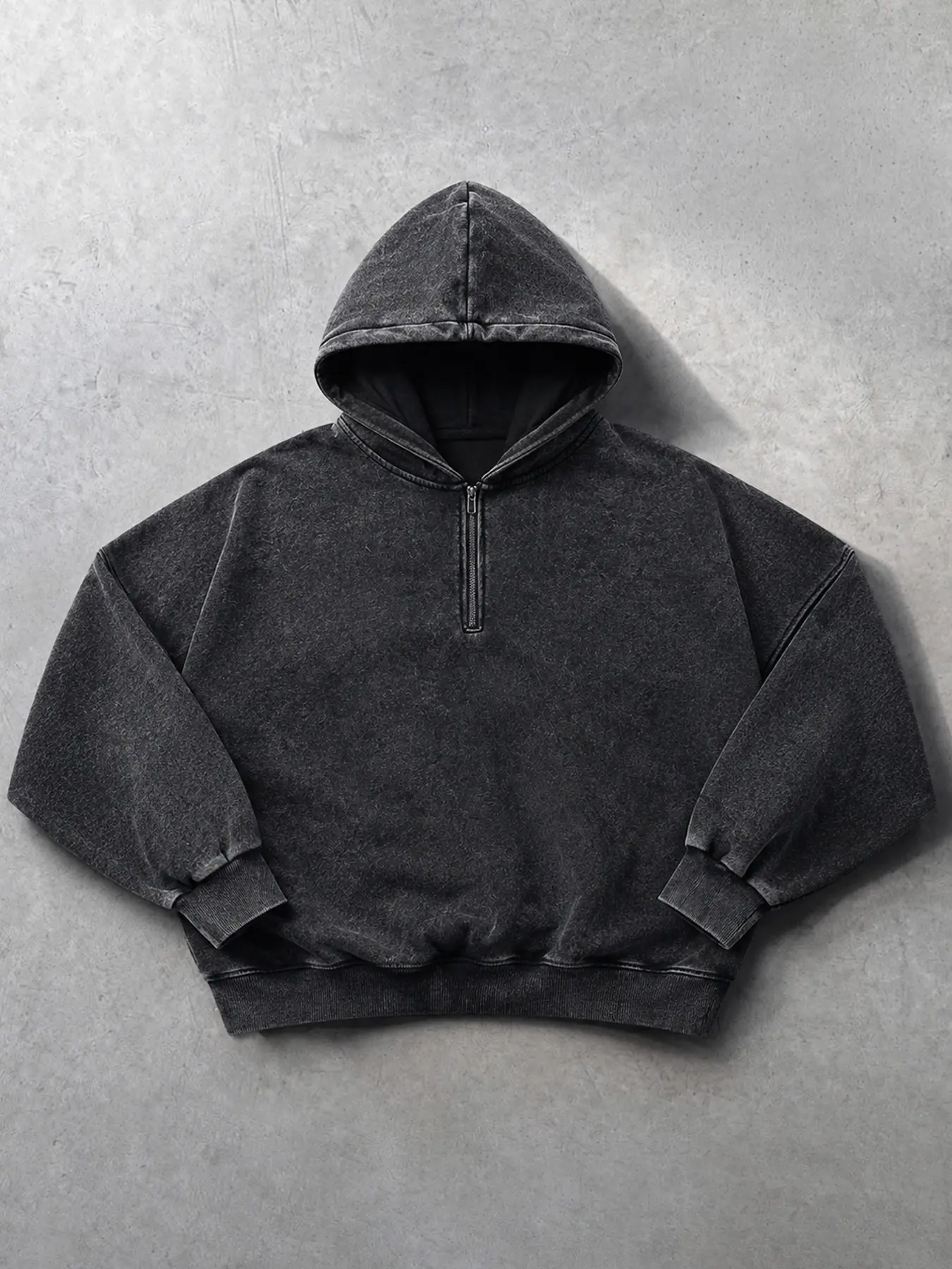 Men's Oversized Quarter-Zip Hoodie - Plain Washed Drop Shoulder, Baggy Longsleeves Boxy Cropped Casual Streetwear Sweatshirt with Alternative Vibe, Menswear, Tops, Jeans, Party, Chic, Zip Up Hoodie, Baggy Men's Hoodies