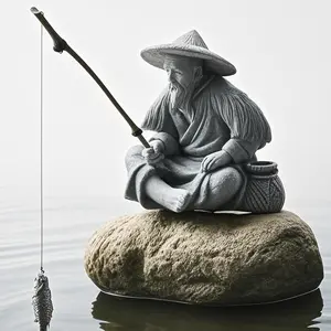 Fish Tank Decorative Landscape Fake Fishing Man Figurine, Miniature Garden Ornament, Qiang Tai Gong Rockery Bonsai Fisherman Statue