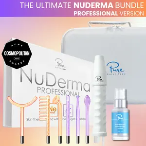 NuDerma Professional Complete High Frequency Bundle – Pro Wand with Neon + Argon for Total Skin Care, Breakouts & Wrinkles, Face & Scalp Therapy, Acne & Aging