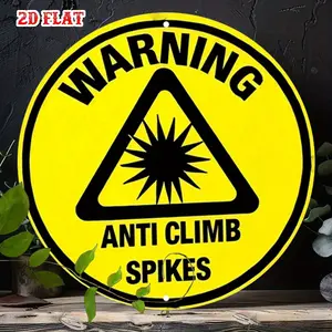 1pc Anti-Climb Warning Sign - 7.8'' Round Heavy-Duty Aluminum Security Sign with Triangular Hazard Symbol & Sharp Spikes Alert, Yellow/Black Metal Wall Decor for Home, Garage, Cafe, Outdoor - Modern Safety Signage,  Perfect for Room Decor