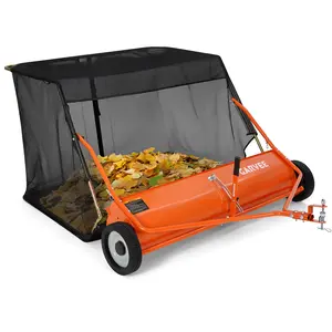 Garvee Heavy-Duty Tow-Behind Lawn Sweeper for Tractors/ATVs – 52-Inch, Adjustable Brush Height, 26 Cu.ft Elevator, Global Hitch, Never-Flat Wheels, Ideal for Collecting Leaves, Grass & Debris
