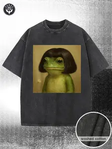 230G washed T-shirt, fun frog Bobo head shape printing, high-quality batik cotton, machine washable, with a certain thickness suitable for spring and summer T-shirts, outdoor activities, holiday gifts.