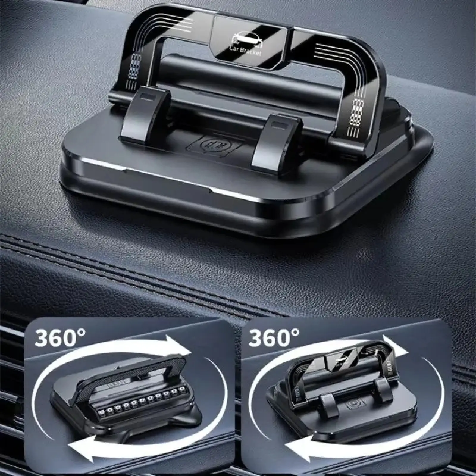 Car phone holder 360 degree rotation, suitable for car navigation in-car dashboard, horizontal and vertical screen adjustment angle, suction cup fixed non-slip mobile phone holder suitable for iPhone and Android